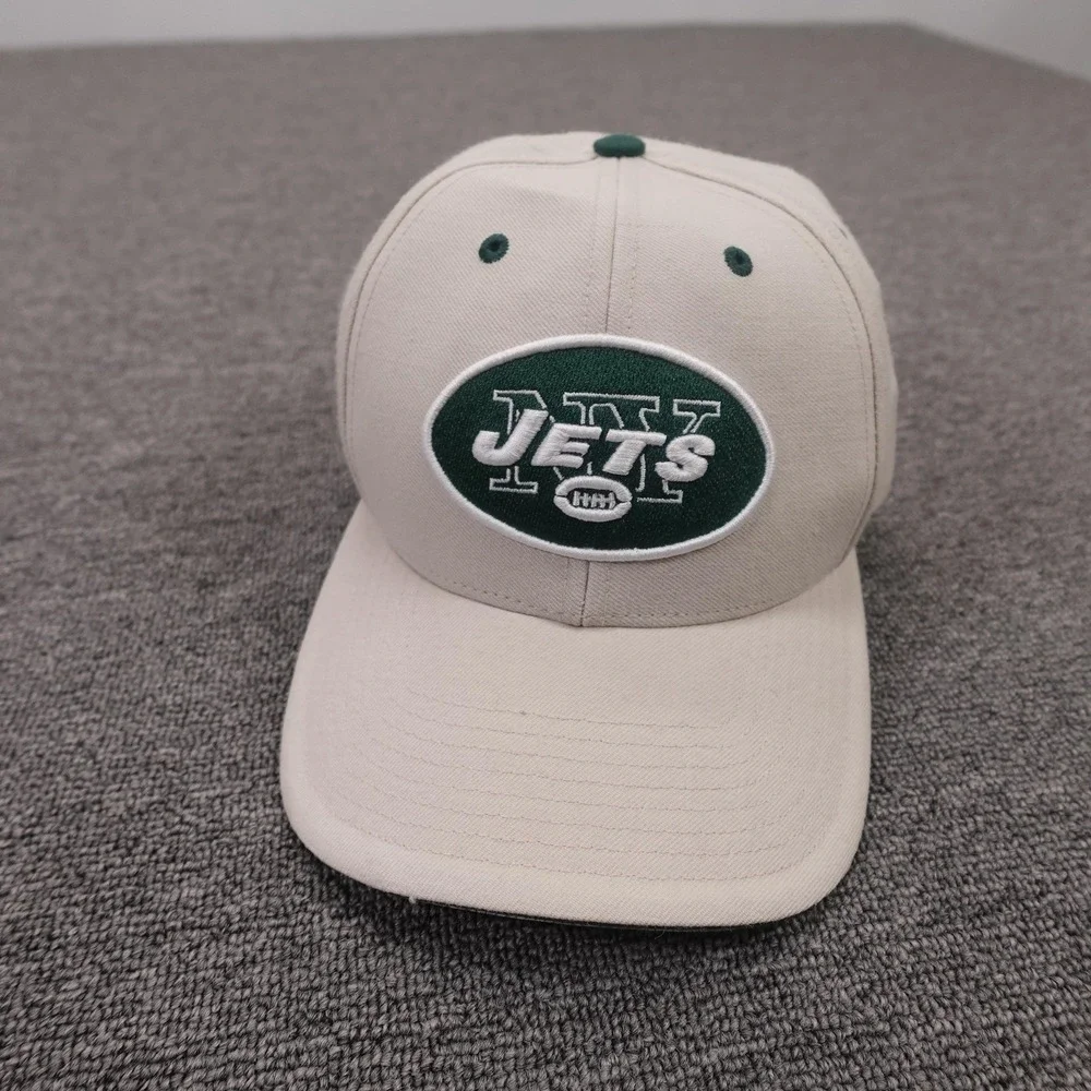 Vintage New York Jets Hat Cap Strap Back Mens 7 3/8 Beige NFL Football Twins